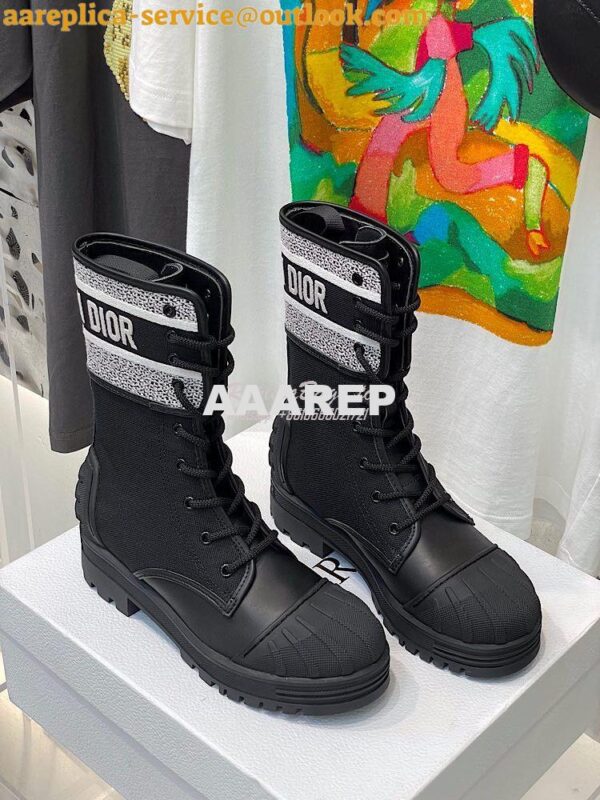 Replica Dior D-Major Ankle Boot Black and White Technical Fabric and B 2