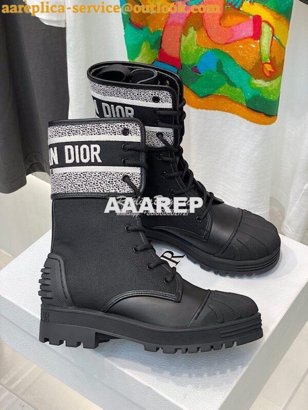 Replica Dior D-Major Ankle Boot Black and White Technical Fabric and B 3