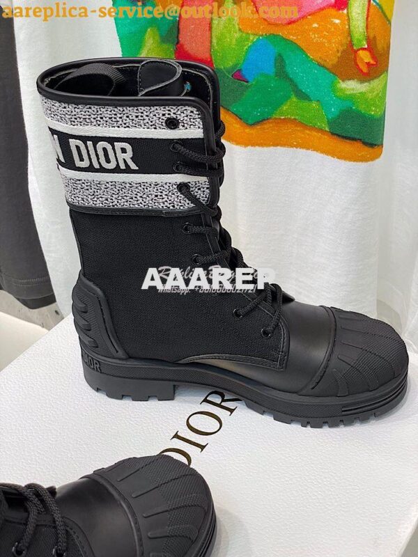 Replica Dior D-Major Ankle Boot Black and White Technical Fabric and B 6