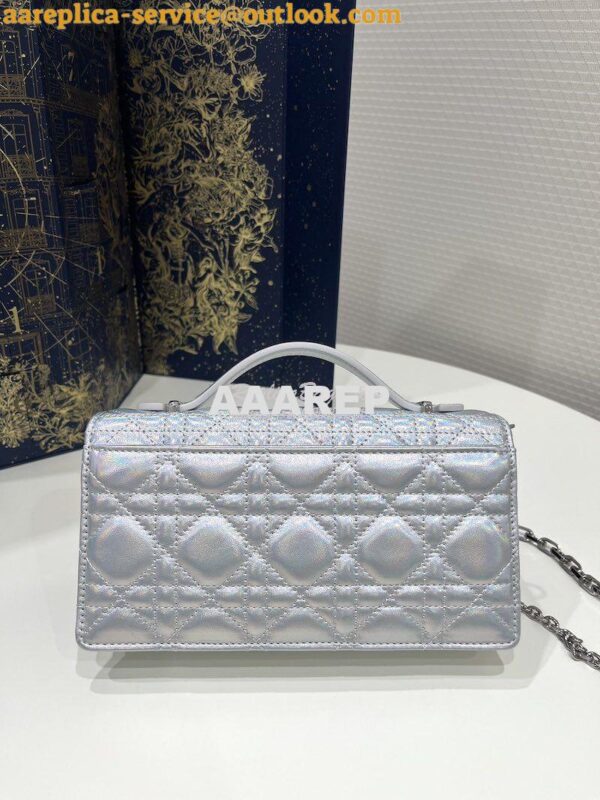 Replica Dior Miss Dior Mini Bag Iridescent Metallic Silver-Tone Cannag 8