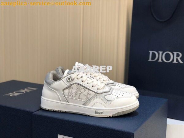 Replica Dior B27 Low-Top Sneaker White and Gray Smooth Calfskin with W 3