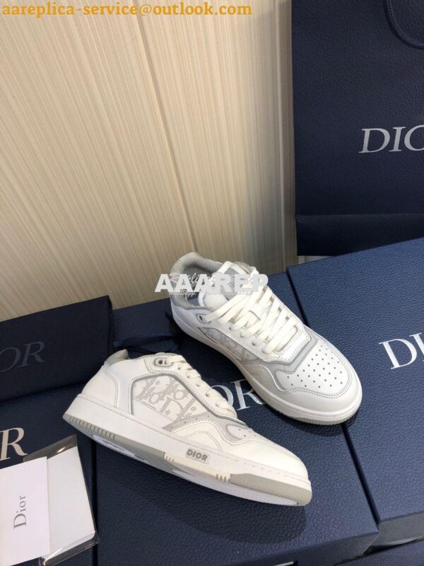 Replica Dior B27 Low-Top Sneaker White and Gray Smooth Calfskin with W 3