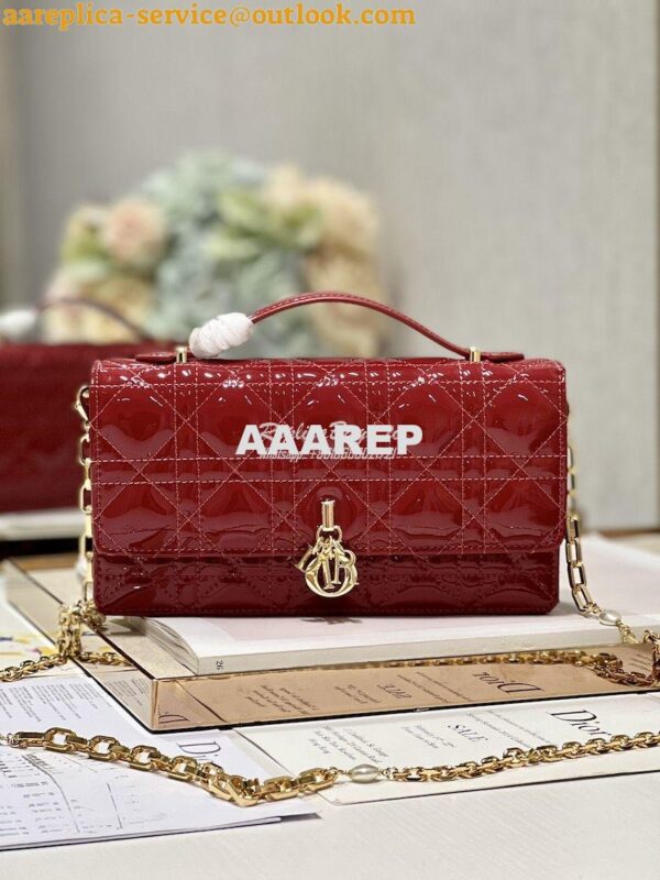 Replica Dior Miss Dior Mini Bag Red Cannage Patent Calfskin S0980O