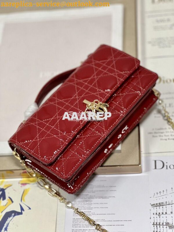 Replica Dior Miss Dior Mini Bag Red Cannage Patent Calfskin S0980O 5