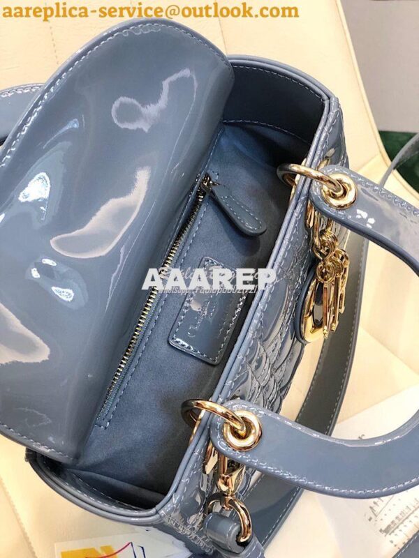 Replica Dior My ABCdior Lady Dior Bag in Patent Calfskin M0538 Ash Blu 7