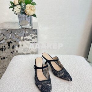 Replica Dior Capture Heeled Mule Black Transparent Mesh and Suede Embr 2