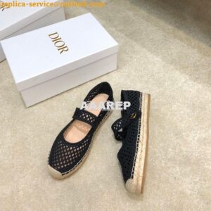 Replica Dior Caro Espadrille Ballerina Flat Black Mesh Embroidery KCB6 2