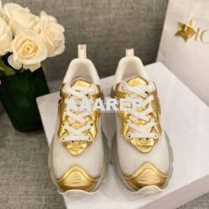 Replica Dior Vibe Sneaker White Mesh and Gold-Tone Leather KCK337