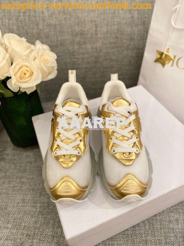 Replica Dior Vibe Sneaker White Mesh and Gold-Tone Leather KCK337 3