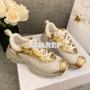 Replica Dior Vibe Sneaker White Mesh and Gold-Tone Leather KCK337 2