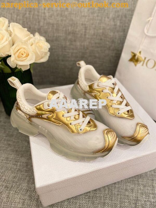 Replica Dior Vibe Sneaker White Mesh and Gold-Tone Leather KCK337 2