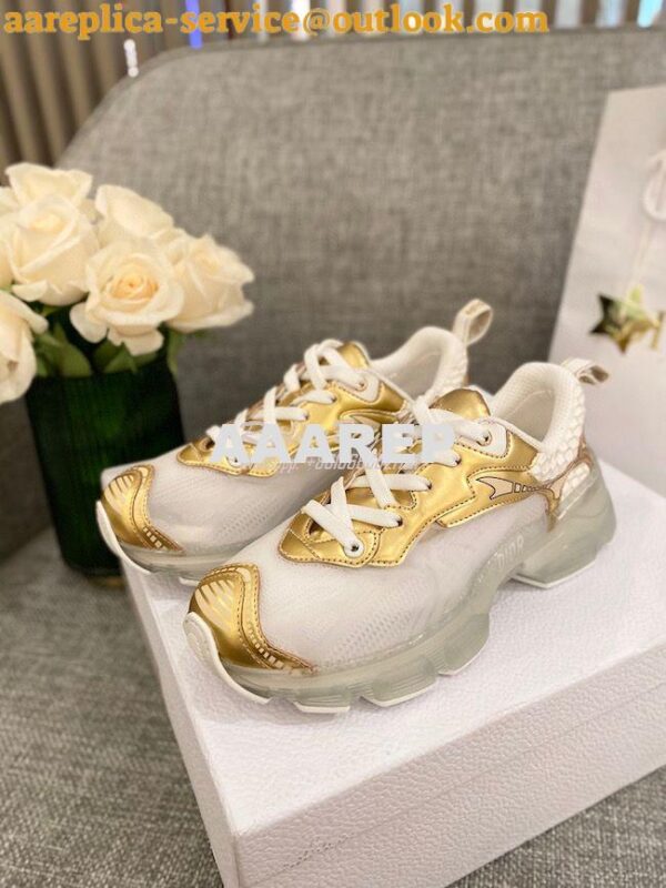 Replica Dior Vibe Sneaker White Mesh and Gold-Tone Leather KCK337 3