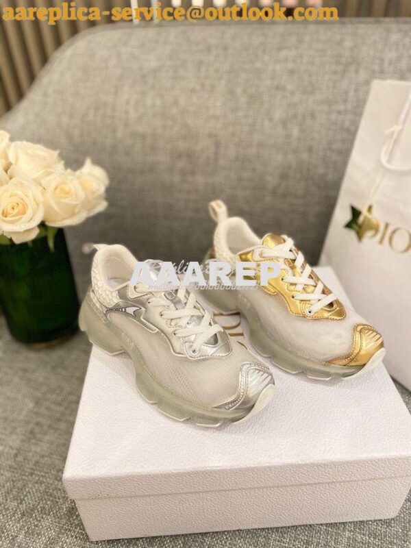 Replica Dior Vibe Sneaker White Mesh and Silver-Tone Leather KCK337 3