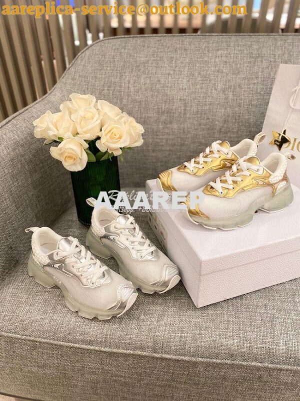 Replica Dior Vibe Sneaker White Mesh and Silver-Tone Leather KCK337 4