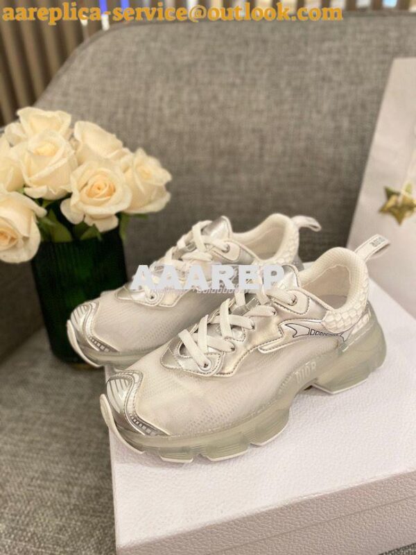 Replica Dior Vibe Sneaker White Mesh and Silver-Tone Leather KCK337 5