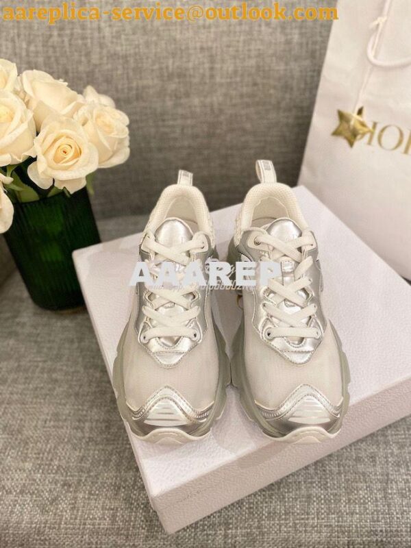 Replica Dior Vibe Sneaker White Mesh and Silver-Tone Leather KCK337 6