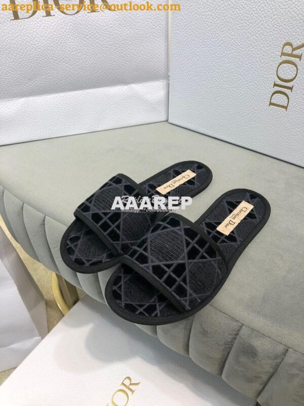 Replica Dior Chez Moi Slide Cannage Embroidered Velvet KCQ488 Black 2