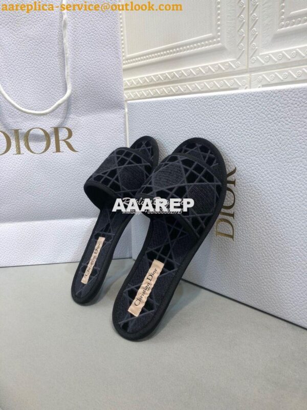 Replica Dior Chez Moi Slide Cannage Embroidered Velvet KCQ488 Black 6