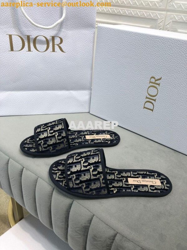 Replica Dior Chez Moi Slide Oblique Embroidered Velvet KCQ488 Blue 5