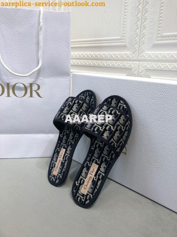 Replica Dior Chez Moi Slide Oblique Embroidered Velvet KCQ488 Blue 6