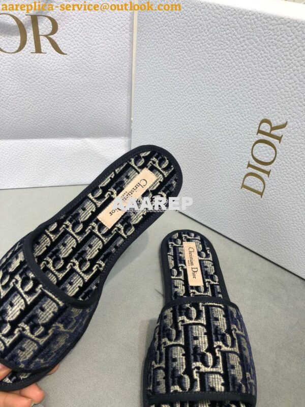 Replica Dior Chez Moi Slide Oblique Embroidered Velvet KCQ488 Blue 7