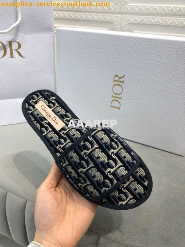 Replica Dior Chez Moi Slide Oblique Embroidered Velvet KCQ488 Blue 8