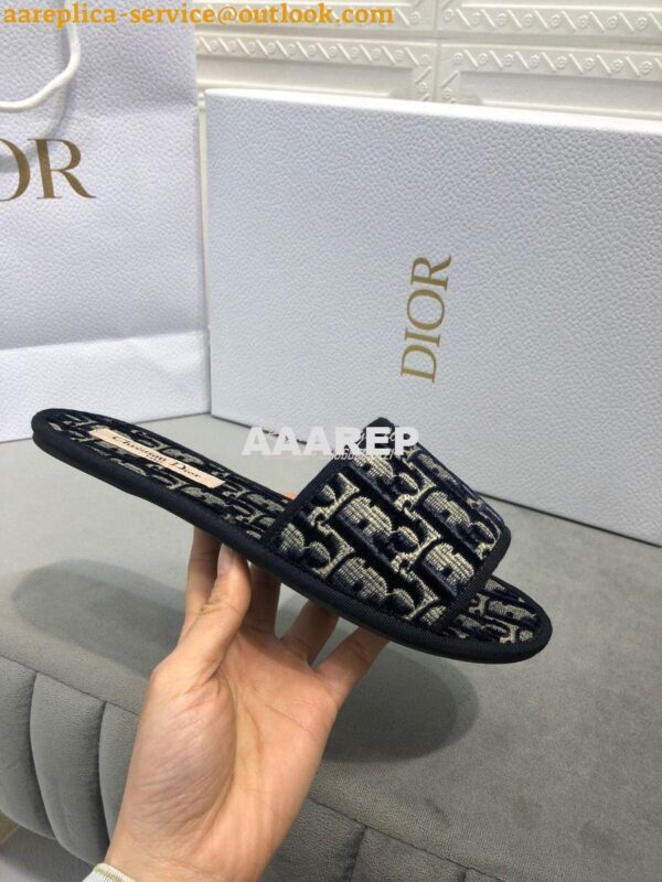 Replica Dior Chez Moi Slide Oblique Embroidered Velvet KCQ488 Blue 9