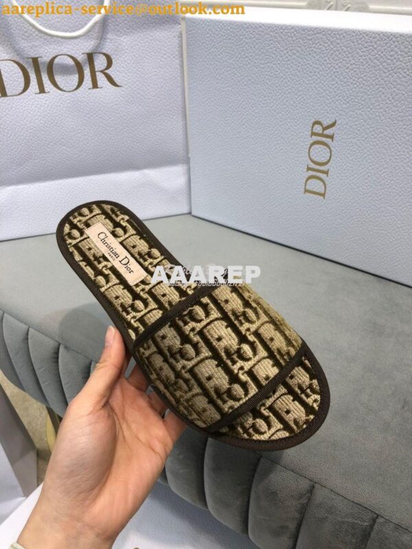 Replica Dior Chez Moi Slide Oblique Embroidered Velvet KCQ488 Brown 7