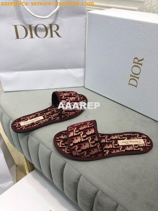 Replica Dior Chez Moi Slide Oblique Embroidered Velvet KCQ488 Burgundy 4