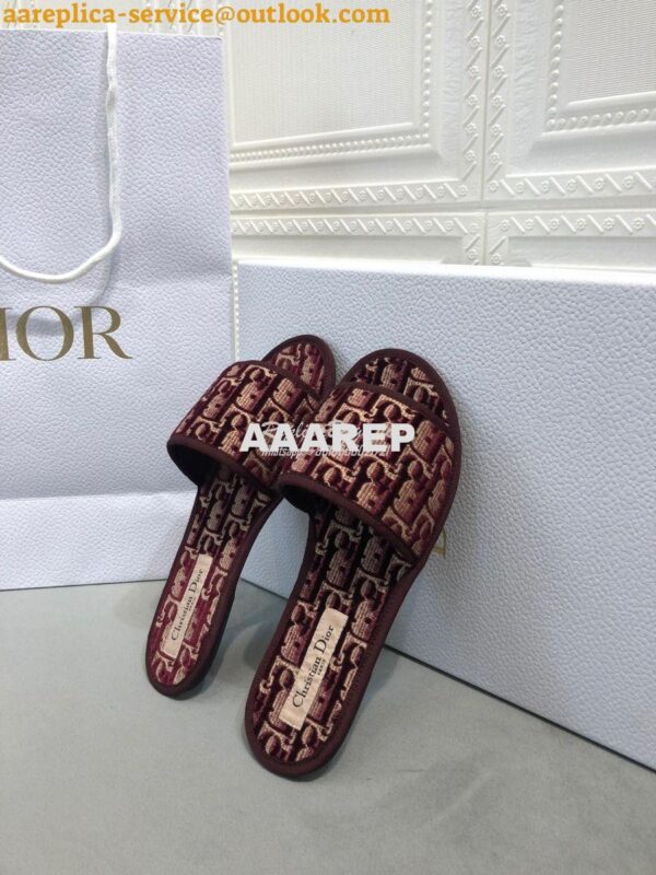 Replica Dior Chez Moi Slide Oblique Embroidered Velvet KCQ488 Burgundy 5