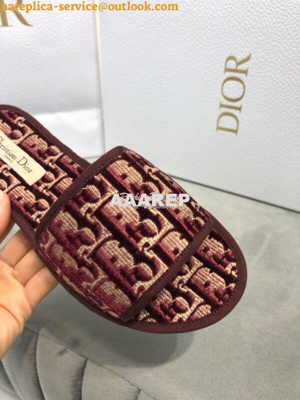 Replica Dior Chez Moi Slide Oblique Embroidered Velvet KCQ488 Burgundy 6