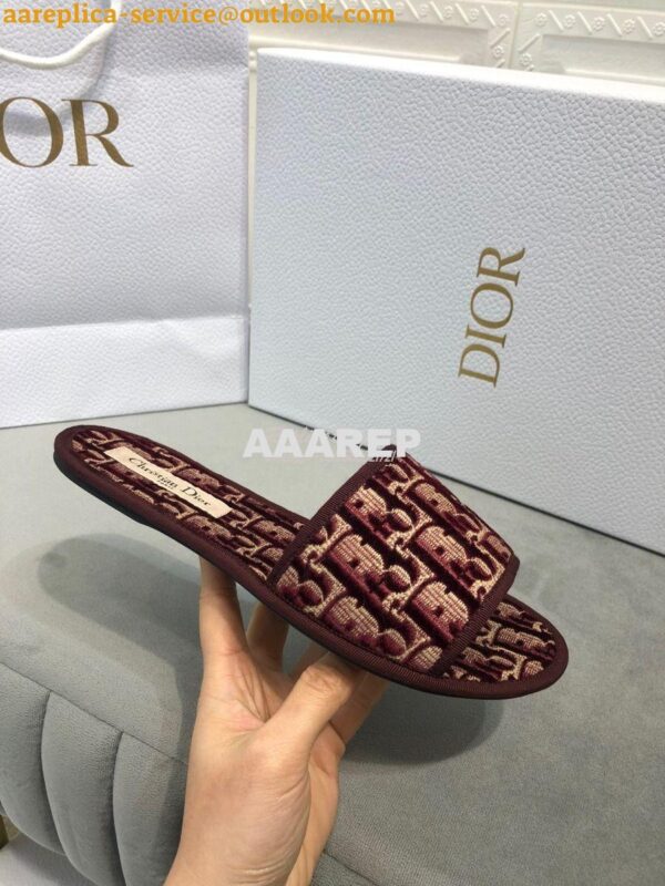 Replica Dior Chez Moi Slide Oblique Embroidered Velvet KCQ488 Burgundy 7