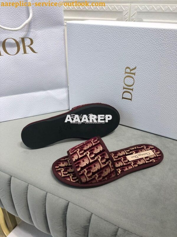 Replica Dior Chez Moi Slide Oblique Embroidered Velvet KCQ488 Burgundy 8