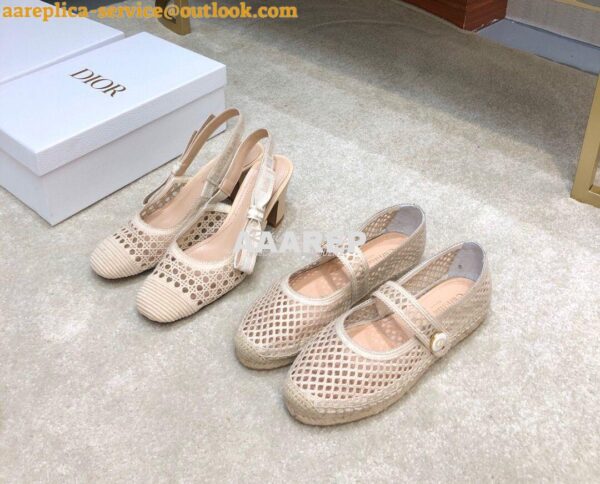 Replica Dior & Moi Slingback Pump Cream Cannage Mesh Embroidery KDP890 3