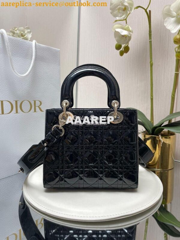 Replica Dior My ABCdior Lady Dior Bag Patent Calfskin M0538 Black 5