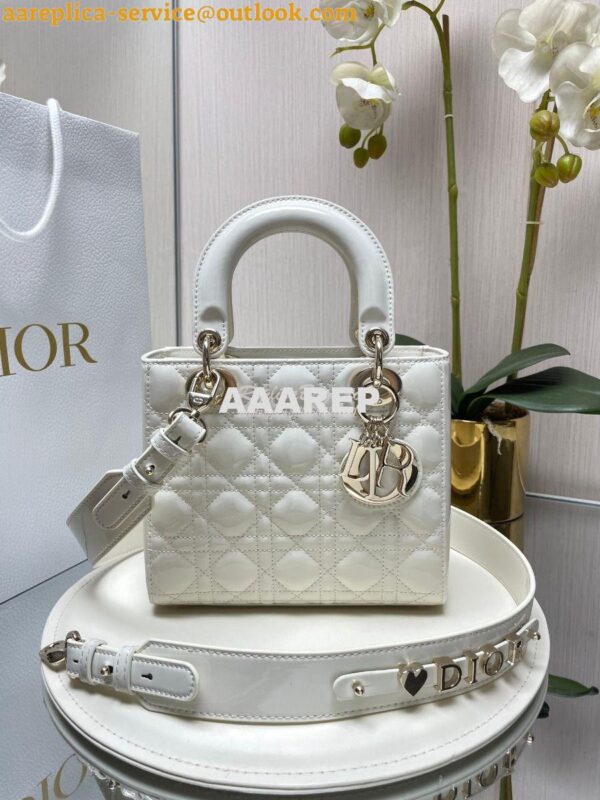 Replica Dior My ABCdior Lady Dior Bag Patent Calfskin M0538 White