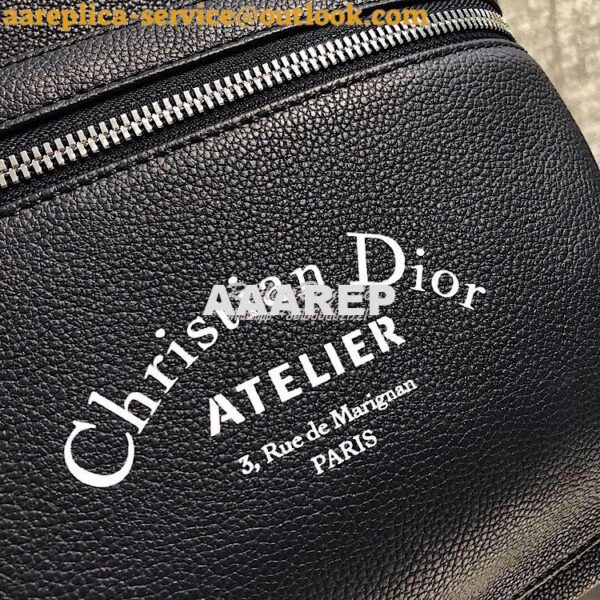 Replica Dior Navy Blue Grained Calfskin Rucksack With "Atelier" Print 3