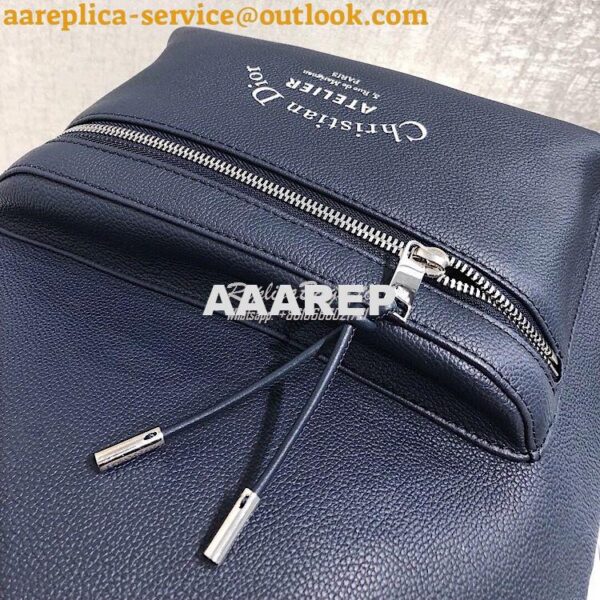 Replica Dior Navy Blue Grained Calfskin Rucksack With "Atelier" Print 4