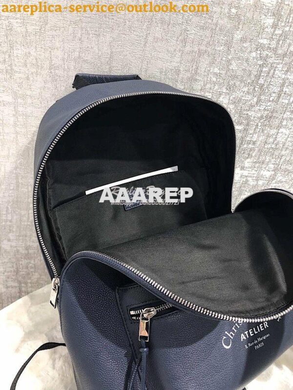 Replica Dior Navy Blue Grained Calfskin Rucksack With "Atelier" Print 5