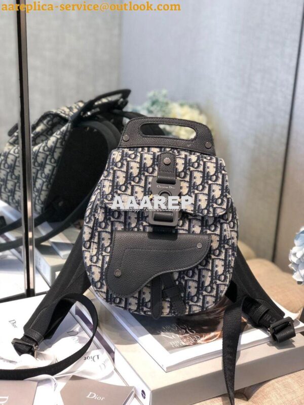 Replica Dior Navy Blue Oblique Jacquard Mini Saddle Backpack 3