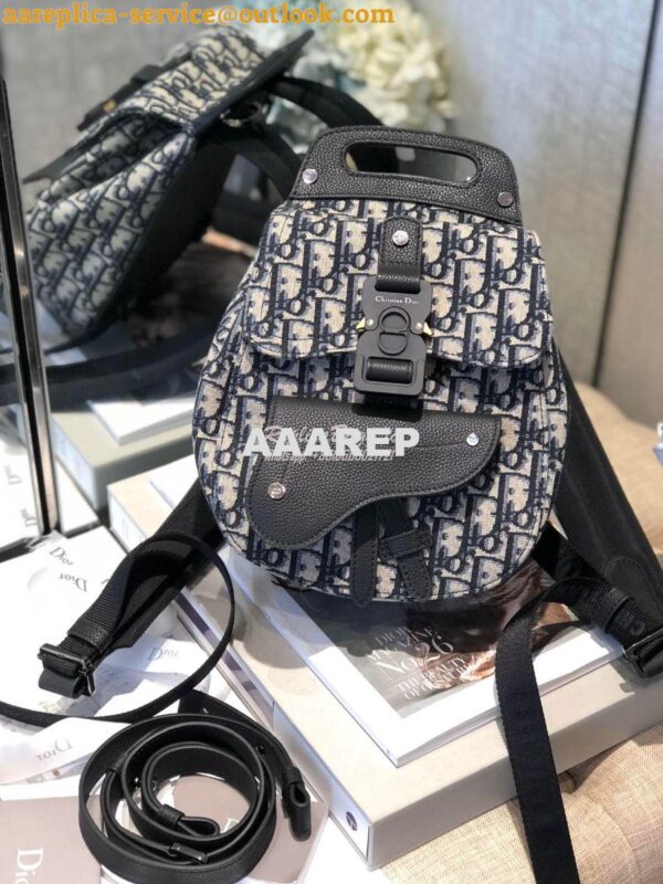 Replica Dior Navy Blue Oblique Jacquard Mini Saddle Backpack 4