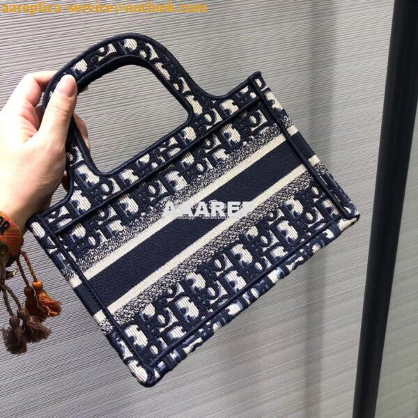 Replica Dior Oblique Embroidered Mini Dior Book Tote Blue M1271 3