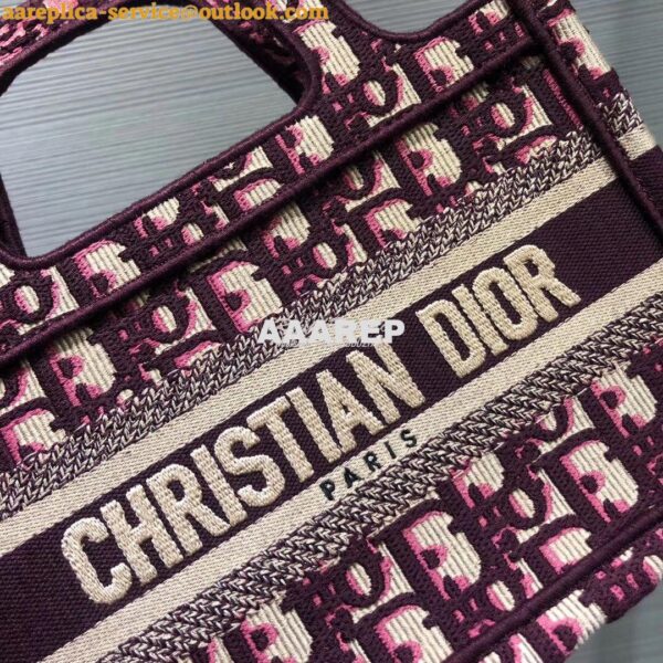 Replica Dior Oblique Embroidered Mini Dior Book Tote Burgundy M1271 3
