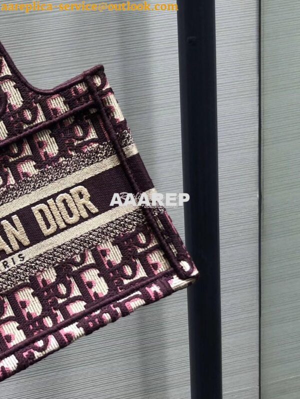 Replica Dior Oblique Embroidered Mini Dior Book Tote Burgundy M1271 4