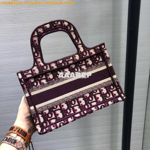 Replica Dior Oblique Embroidered Mini Dior Book Tote Burgundy M1271 7