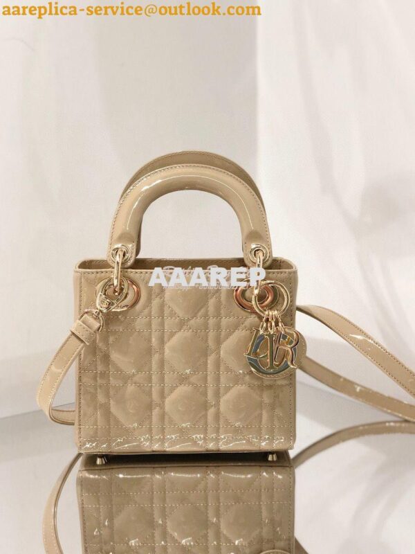 Replica Dior Quilted Beige Patent Leather Mini Lady Dior Bag