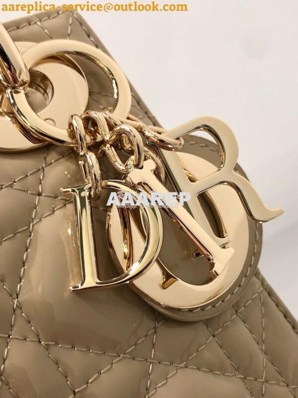 Replica Dior Quilted Beige Patent Leather Mini Lady Dior Bag 3