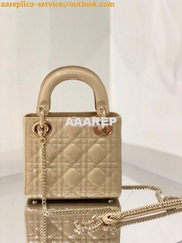 Replica Dior Quilted Beige Patent Leather Mini Lady Dior Bag 4