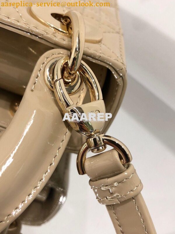 Replica Dior Quilted Beige Patent Leather Mini Lady Dior Bag 6