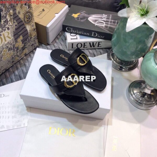 Replica Dior KCQ386 Dior 30 Montaigne Flat Thong Sandals Black Calfskin 3